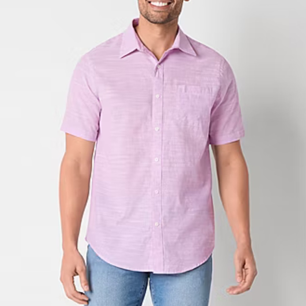 Tommy Bahama blush pink linen casual short sleeve button down shirt size large